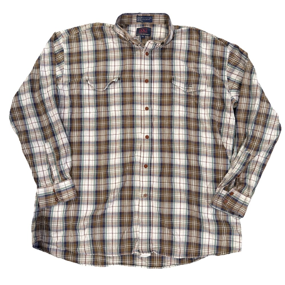 Lucchese 1883 Shirt Men's Brown Multi Plaid Button Down‎ 100% Cotton Sz XL READ